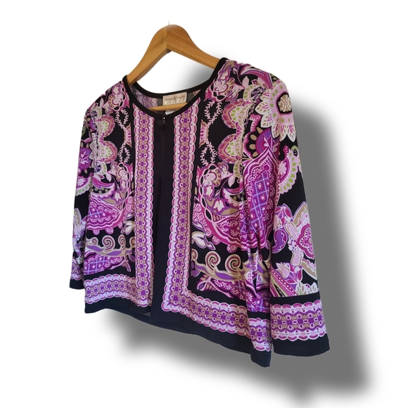 🌿Draper's & Damon's Women's 8P Purple Pink Black Multi Print Cropped Blazer - Picture 5 of 13